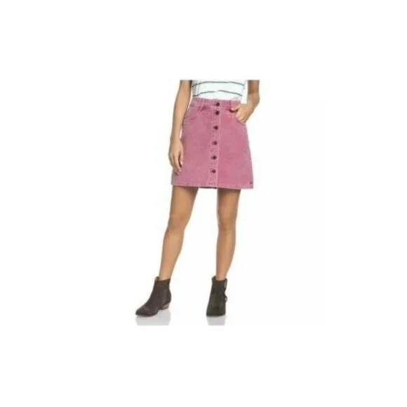 ROXY Womens Medium Unforgettable Fall Dusty Rose Corduroy Button Mini Skirt - Picture 2 of 11